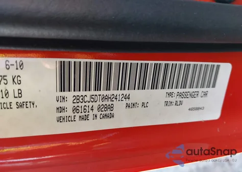 2010 Dodge Challenger R/T z USA, uszkodzony, nr VIN 2B3CJ5DT0AH241244